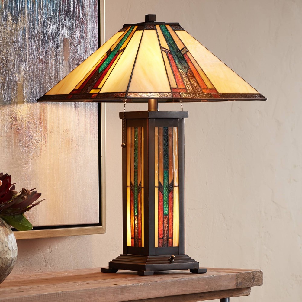 Tiffany Style Night Light Table Lamp with Table Top Dimmer Stained Glass Bedroom