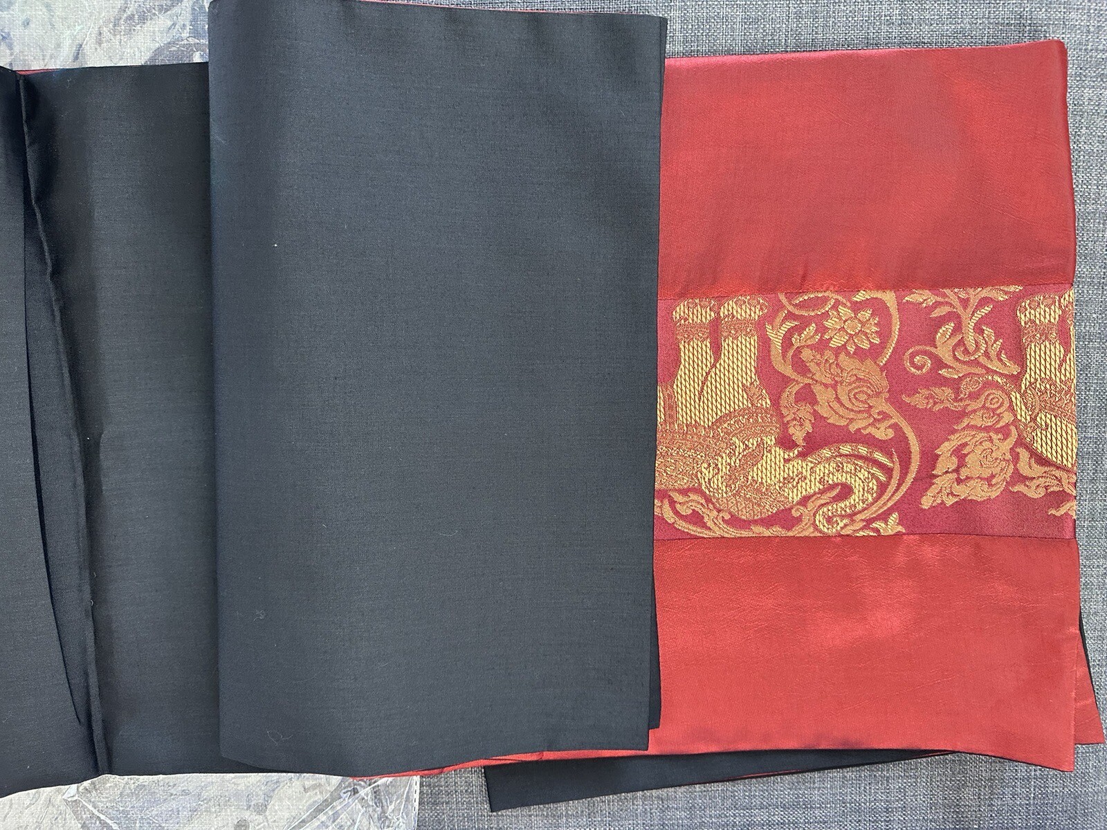 Bright Red Silk Gold Elephants Table Runner New 96 in x 14in gallery