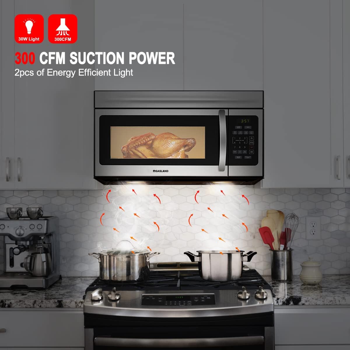 Over the Range Microwave 30 Inch 1.7 Cu.ft. 1000W LED Stainless Steel GASLAND gallery