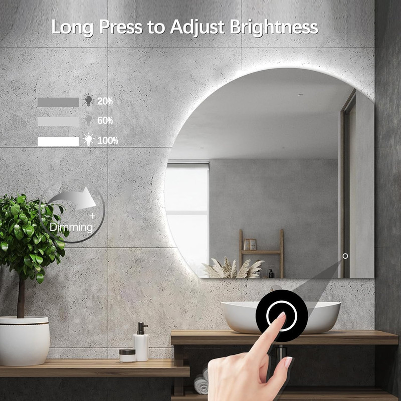 40" LED Half Moon Mirror - Backlit, Anti-Fog, Frameless for Bathroom & Entryway gallery