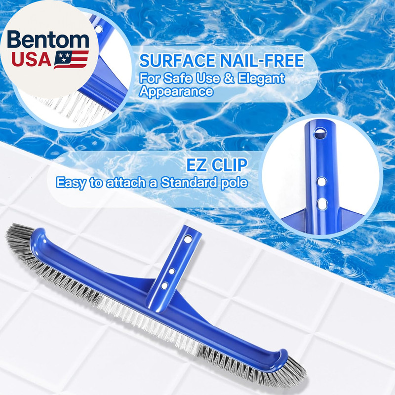 Pool Brush Head, 17" Pool Brushes for Cleaning Pool Walls, Curved Ends High-Effi gallery