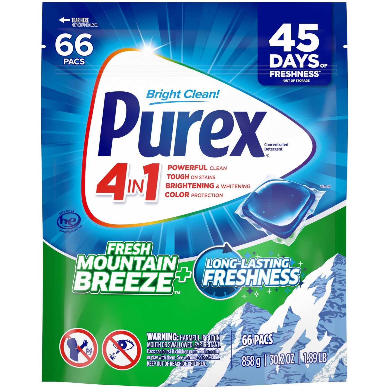 Purex 4 In 1 Laundry Detergent Pacs 66 Count Fresh Mountain Breeze Scent gallery