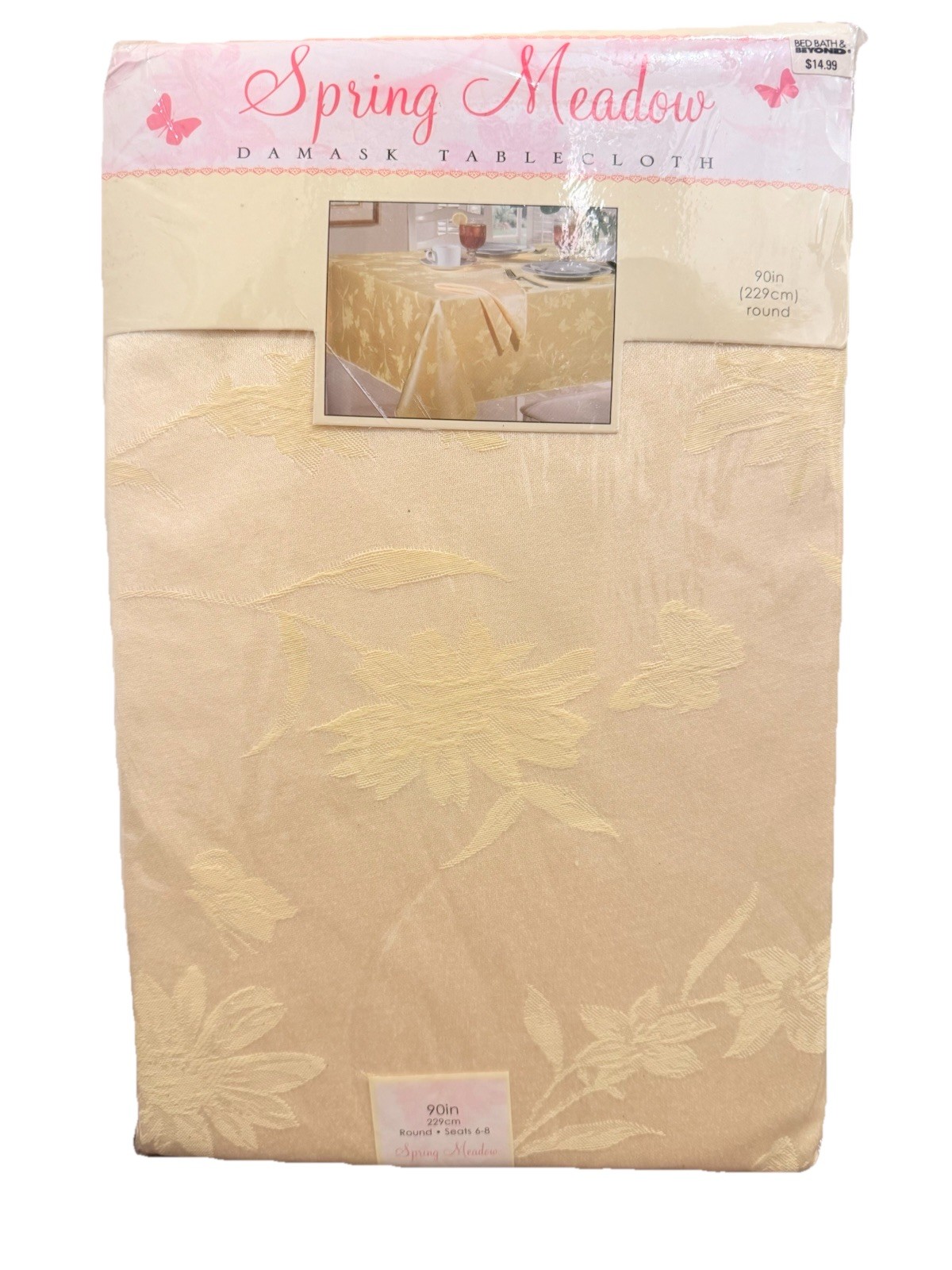 Spring Meadow Tablecloth Natural Damask Spring Yellow 90” Round New In Package gallery