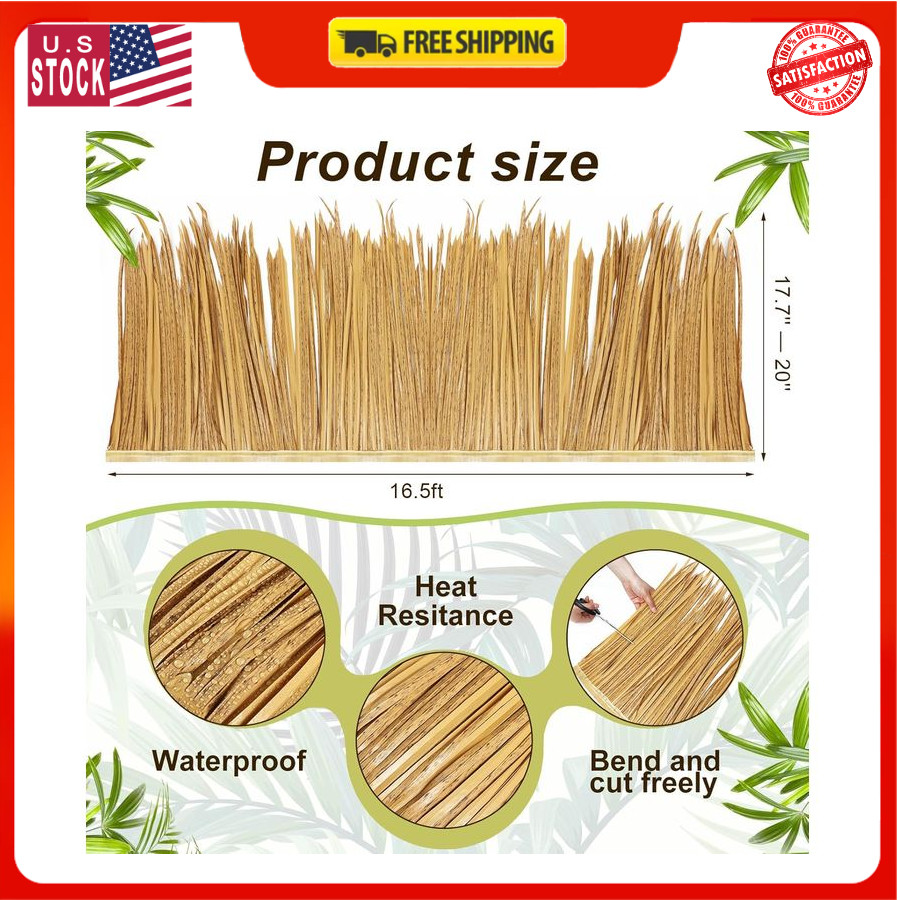 Berlune 16.5ft x 20in Artificial Thatch Roof Roll for Tiki Bar, Patio, Garden gallery