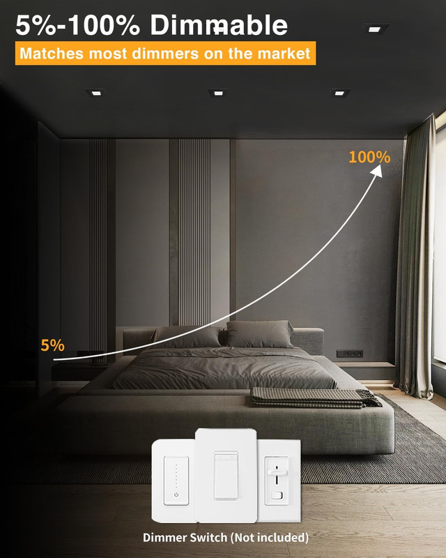 Dimmable 4" LED Downlight, 5CCT Selectable, 12W, 1080LM, 12 Pack, Black gallery