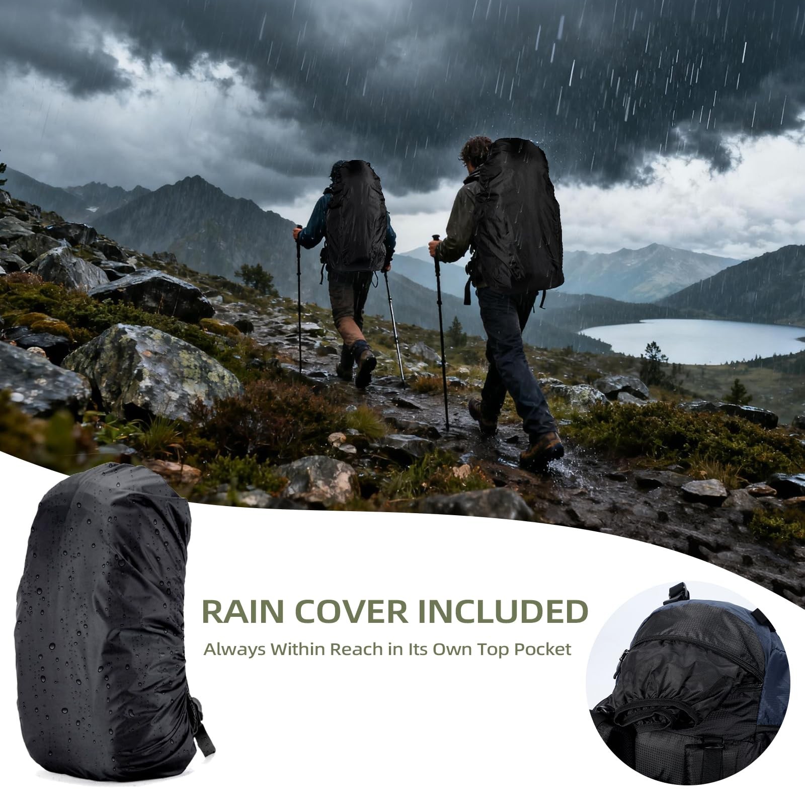 LibSkyln 90L Hiking Backpack with Rain Cover, Waterproof Camping Backpack wit... 2