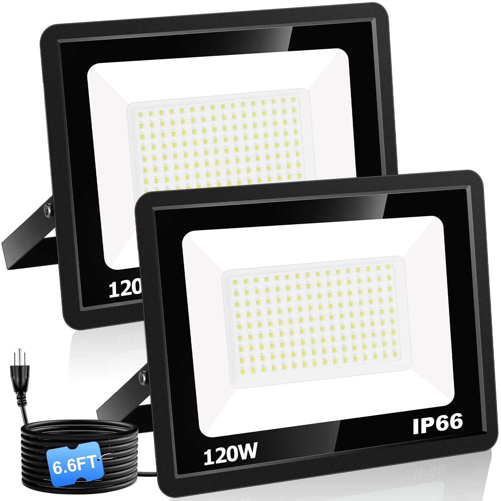 120W LED Flood Light with Plug, 14400Lm Super Brighter Security Lights with 6... gallery