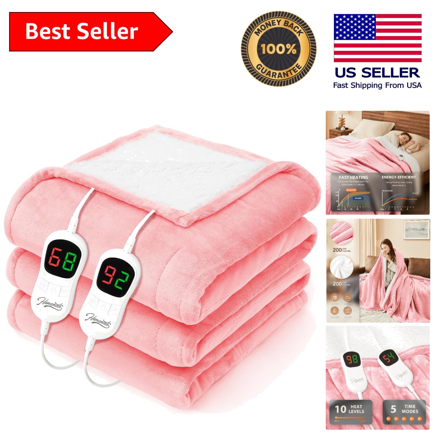 Energy-Efficient Electric Heated Blanket 84"x90" – Perfect for Napping & Reading gallery