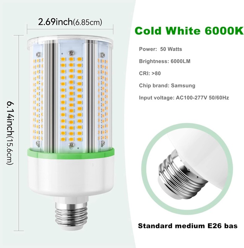 2-Pack 50W LED Corn Light Bulb,E26 led Bulbs 5000k,Replacement HID HPS CFL MH La gallery