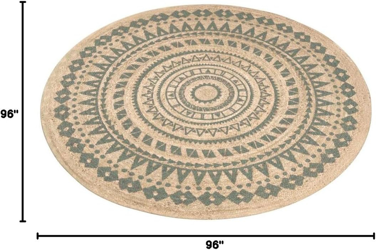 Handmade Aqua & Natural Jute Area Rug - 8' Round Boho Mandala Design gallery