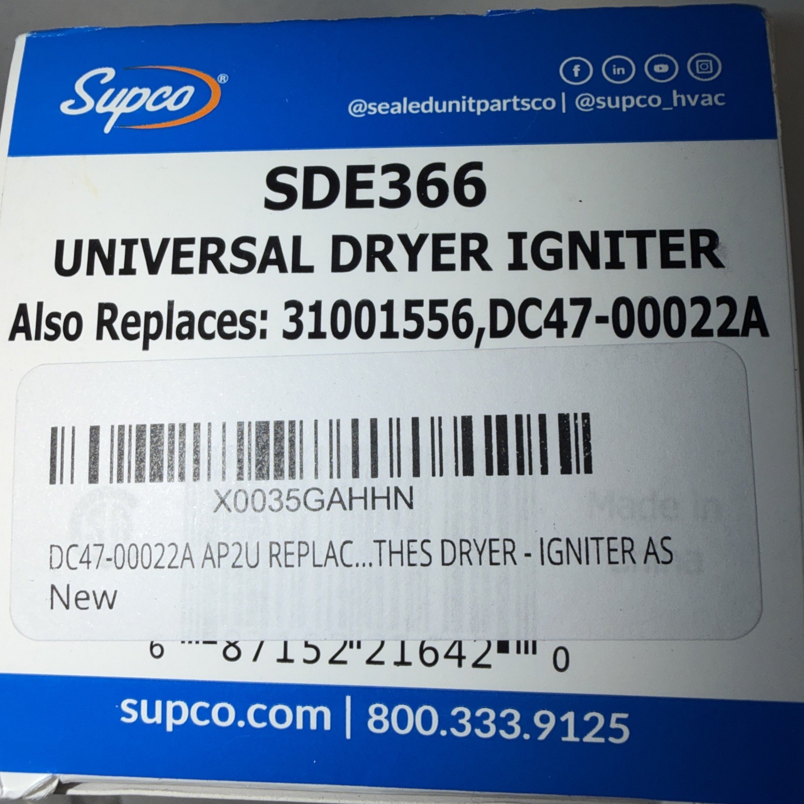 Supco Flat Range Igniter Replacement Sg94-01441a Free Shipping Usa (A2) gallery