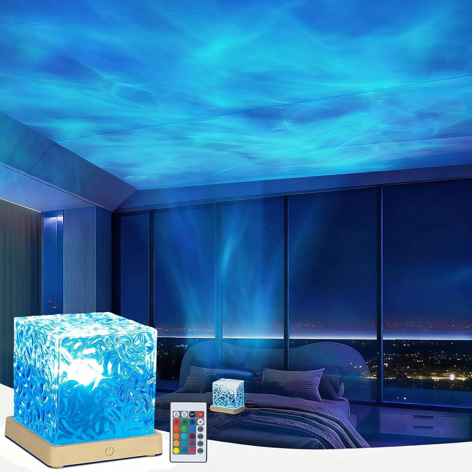 Ocean Wave Projector Light, 16-Color Changing Luminorthe Cube Lamp with 3D Rotat gallery