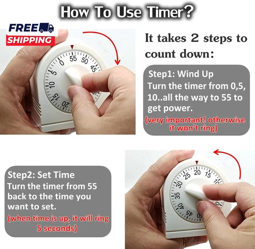 60 Minute Wind up Timer, Visual Mechanical Timer with Loud Alarm, Manual Countdo gallery
