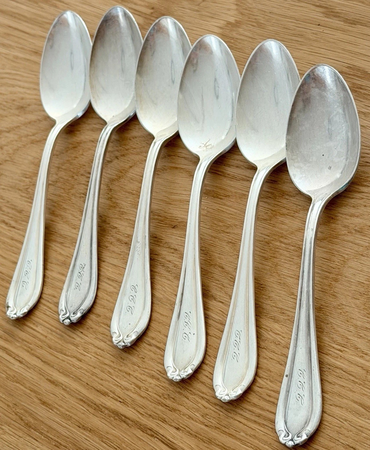 Oneida Community Sliver Triple Plus Demitasse Small Spoons Set of 6 Monogram gallery