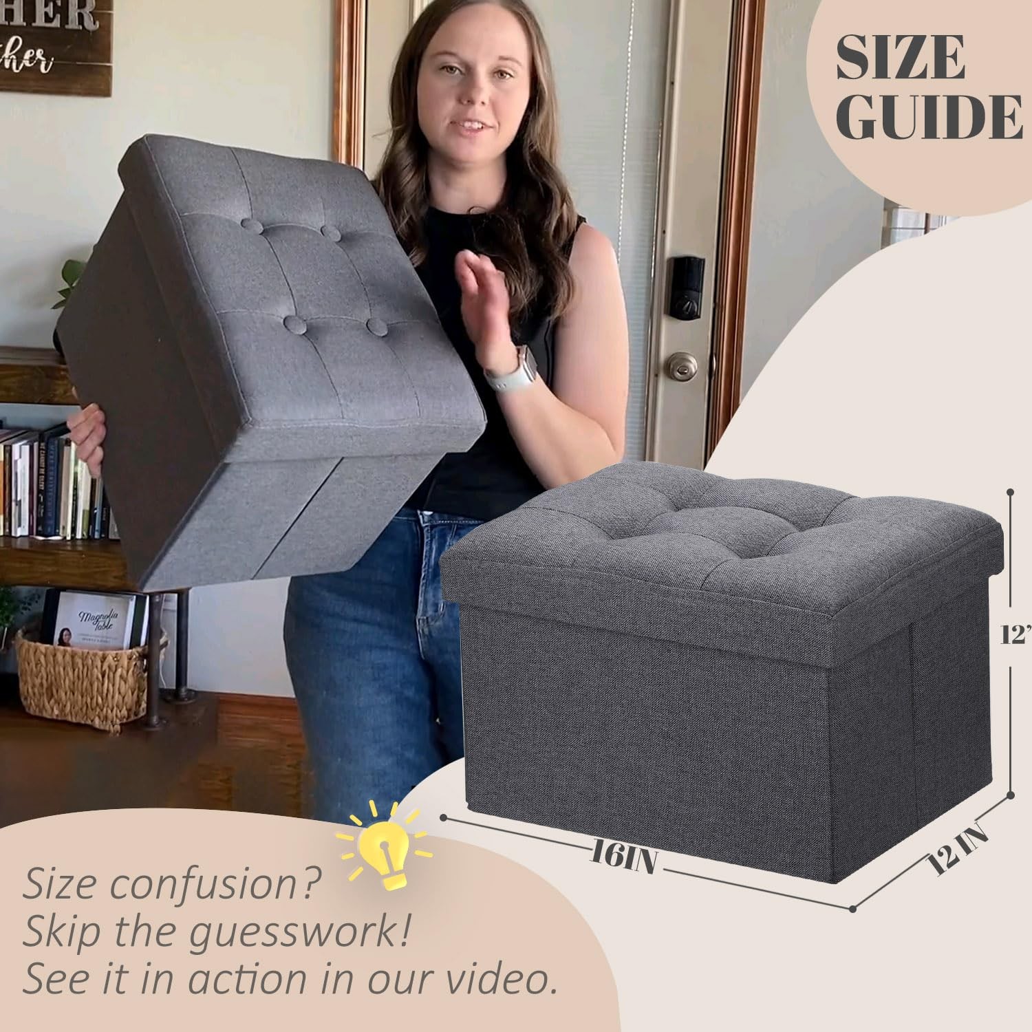 Small Storage Ottoman Foot Rest Stool Folding Footrest Dark Gray 16x12x12 Inch gallery