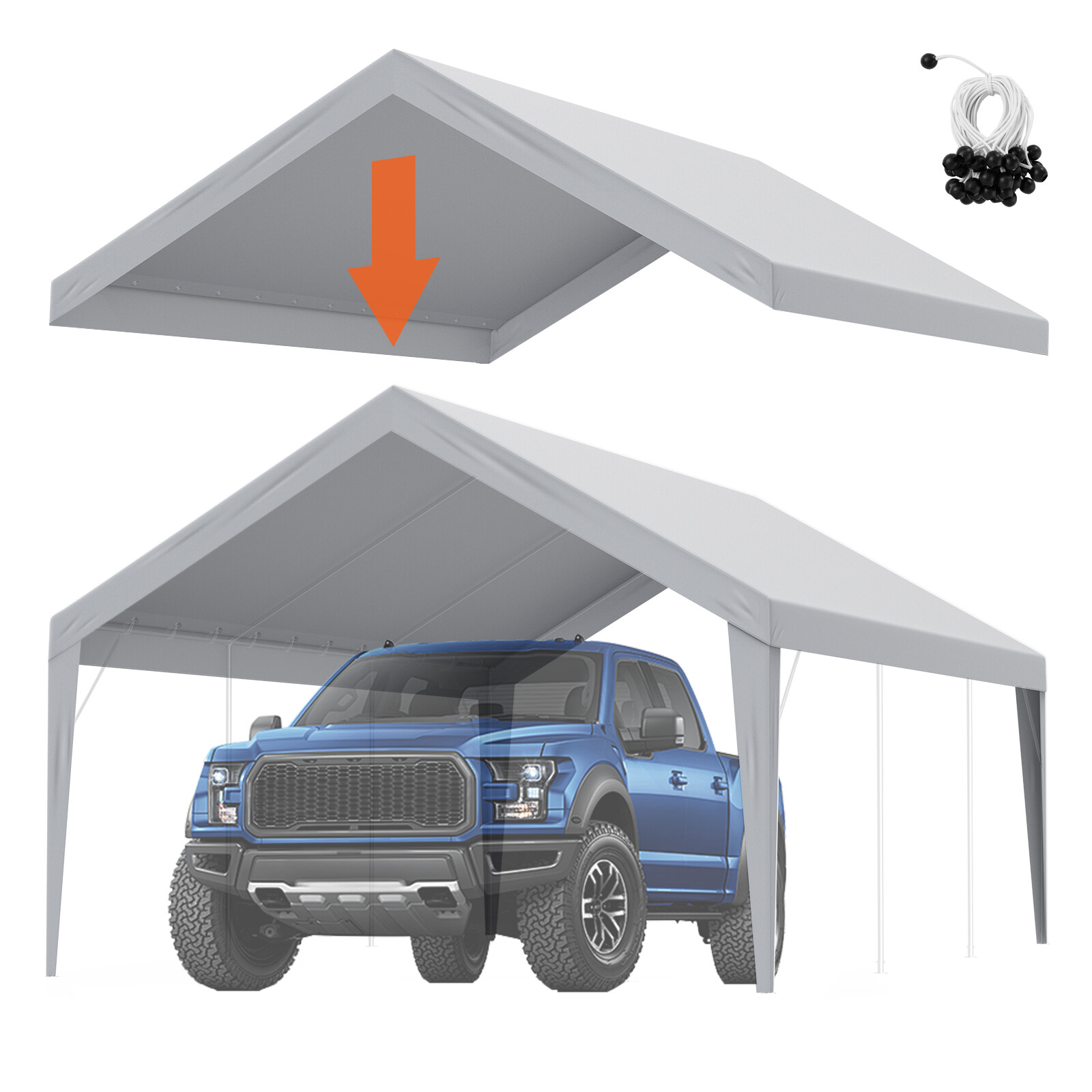 VEVOR Carport Replacement Canopy Car Shelter Tent Cover 13 x 20 ft Grey gallery