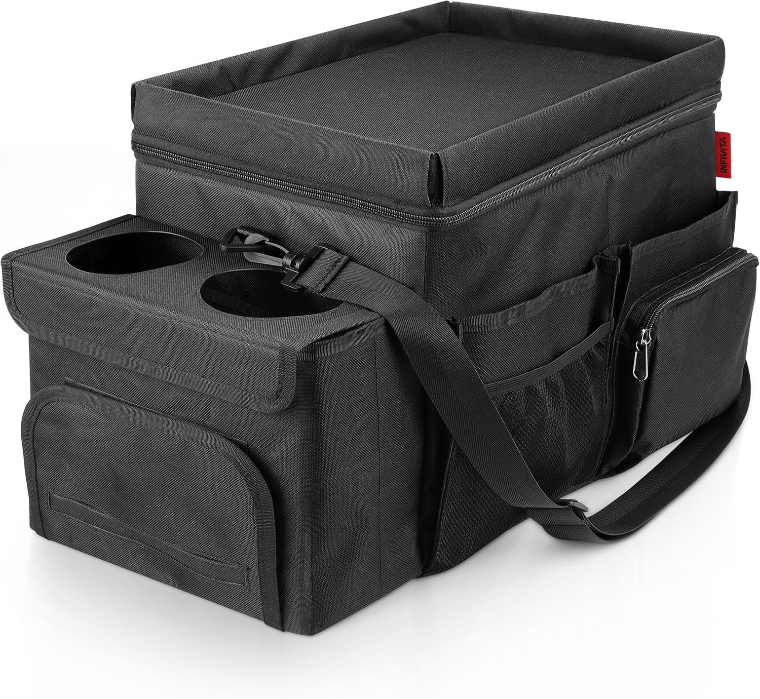 Waterproof Car Organizer with Lid, Car Cooler Bag with Cup Holder and Tissue Box gallery