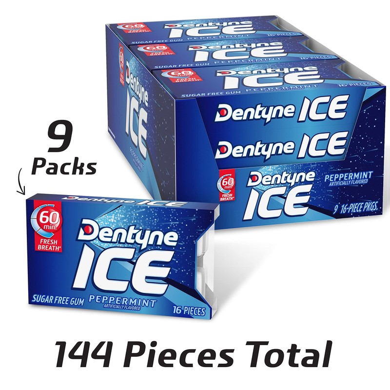 Dentyne Ice Peppermint Sugar-Free Chewing Gum, 9 Packs of 16 Pieces (144 Tota... gallery