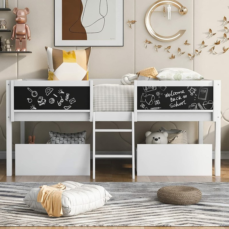 Solid Wood Loft Bed w/ Storage Drawers or Shelves Platform Bed Frame Bedroom Set gallery