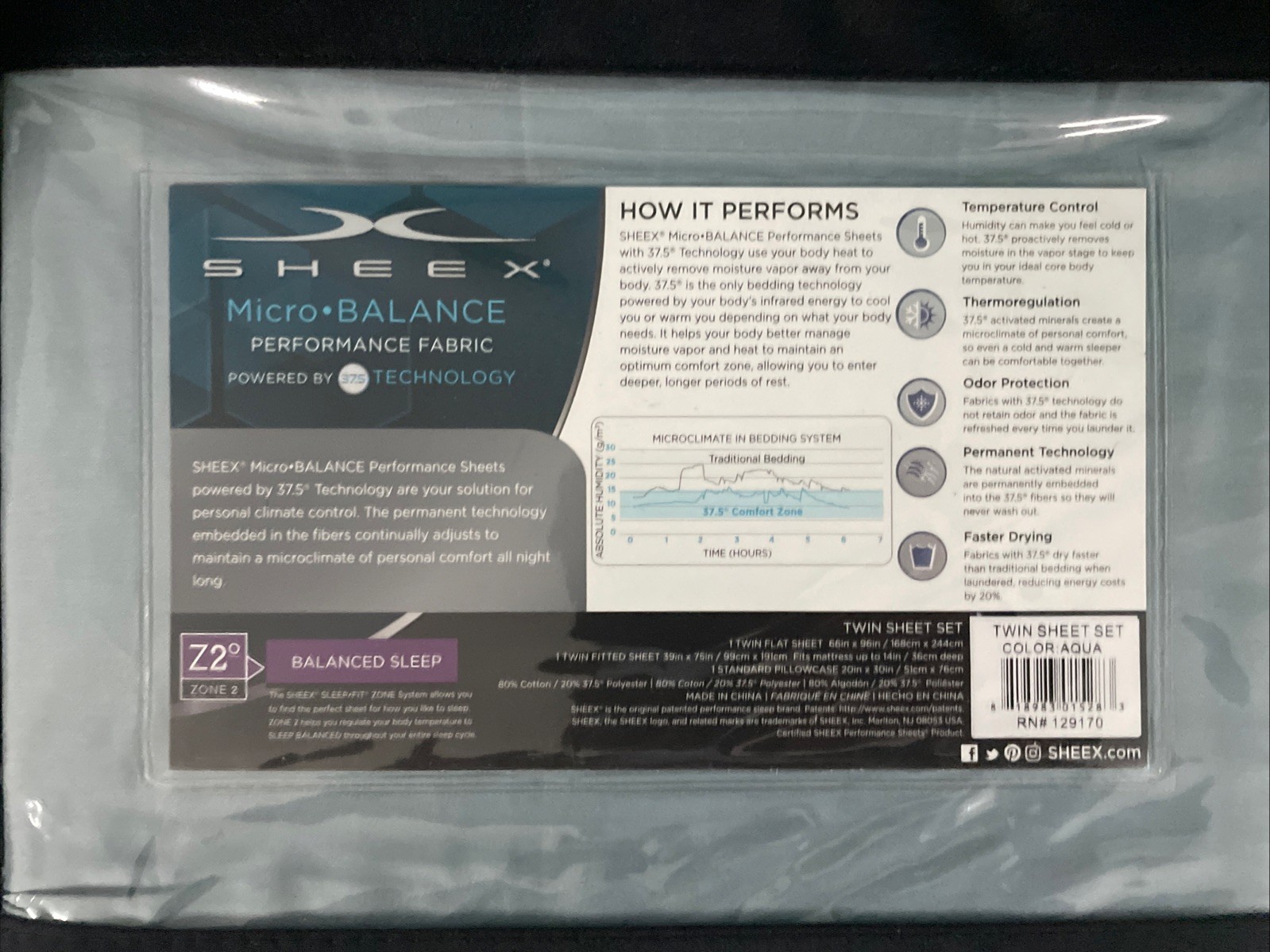 SHEEX® Micro•BALANCE 37.5® Performance 300-Thread-Twin Sheets Aqua NOT STRECHY gallery
