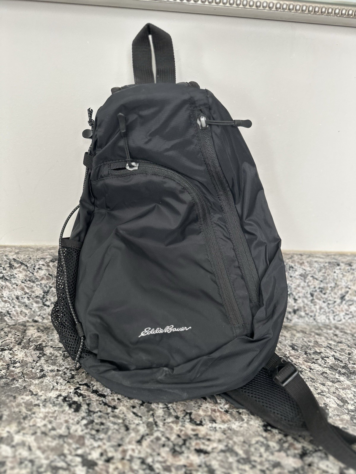 Eddie Bauer 8L Black Ripstop Sling Backpack