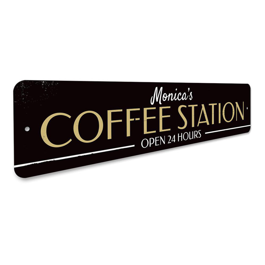 Personalized Coffee Station Open 24 Hours Kitchen Metal Decor Sign gallery