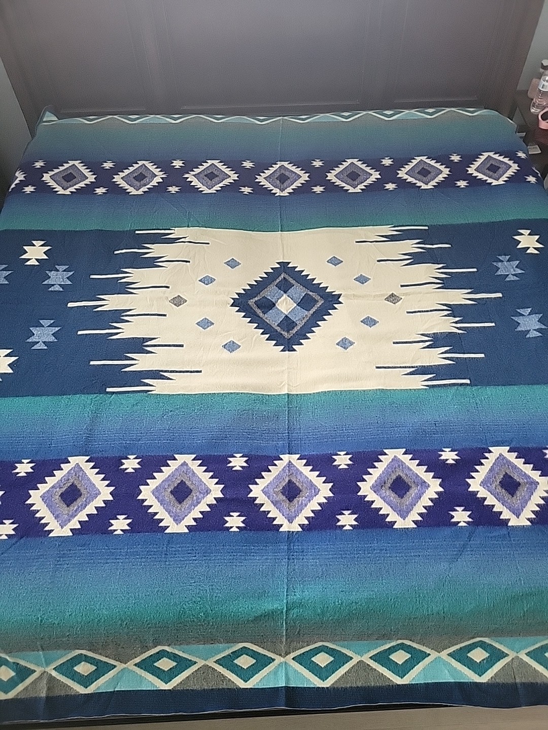 Ecuadorian Handmade ALPACA blend Blanket geometric andean Pattern 88 x 80 in gallery
