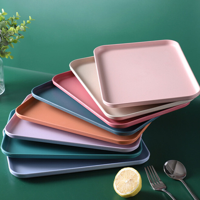 Eco-friendly Rectangular Tray Plastic Storage Wheat Straw Tray Restaurant gallery