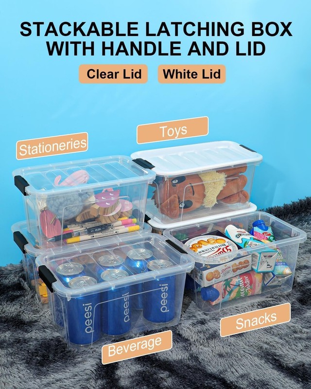6 Pack Stackable Plastic Storage Bins With Latching Lids Clear Home Organization gallery