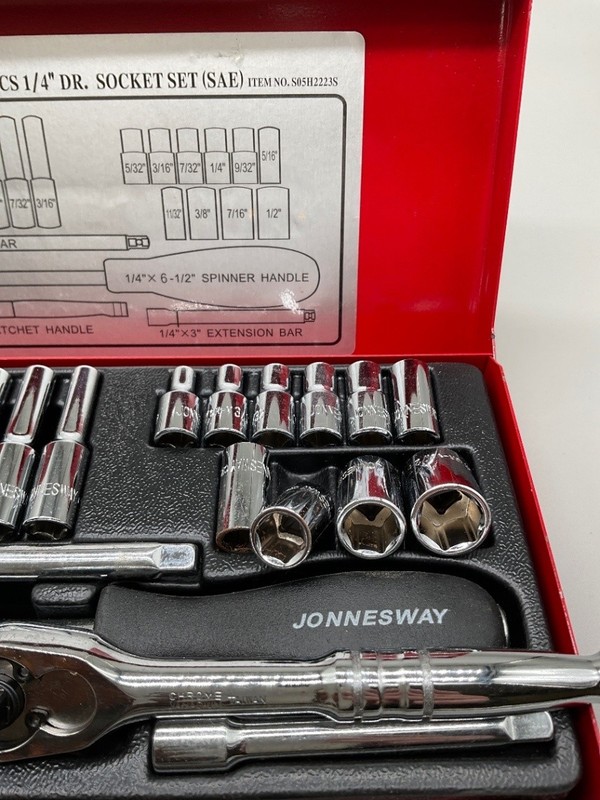 JONNESWAY 23PCS 1/4 IN DR SOCKET SET SAE S05H2223S Red Metal Case gallery