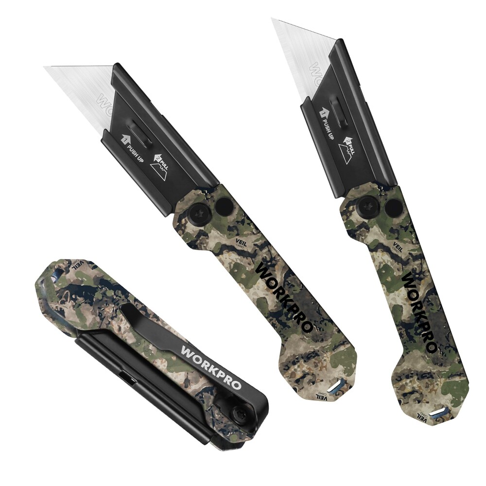 WORKPRO 3Pack Camo Folding Utility Knife Set Pocket Knife w/Quick Open Axis Lock gallery