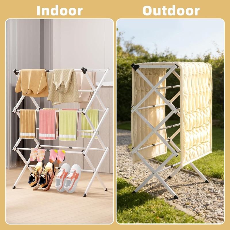 Space Saving Foldable Clothes Drying Rack, Extendable Rustproof, No Assembly gallery