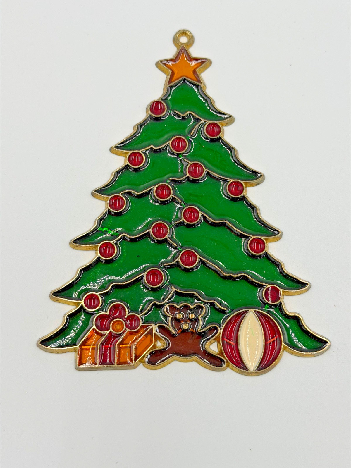 CHRISTMAS TREE SUN CATCHER-STAINED GLASS ACRYLIC METAL VINTAGE gallery