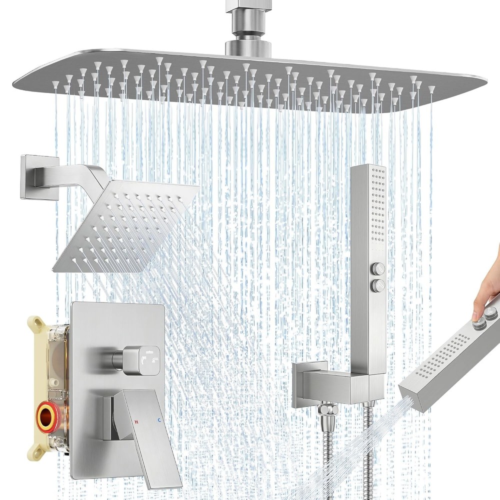 12" Ceiling Mount Rainfall Shower System Faucet Set with 2 Rain Shower Heads