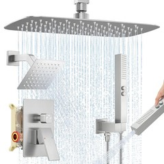 12″ Ceiling Mount Rainfall Shower System Faucet Set with 2 Rain Shower Heads