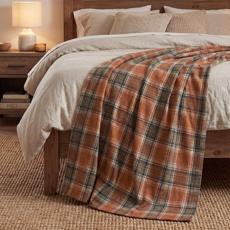 Rust Farmhouse Plaid Fall Decorative Blanket Throw, Autumn Rustic Soft Lightw... gallery