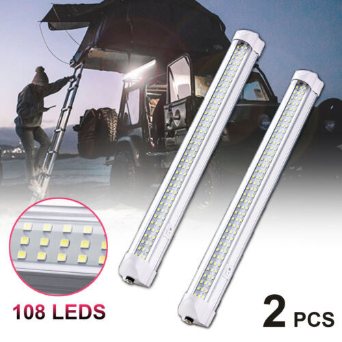 2x 12V 108LEDs 2200LM RV Interior Lights Bars For Camper Cargo Van Boat Trailer gallery