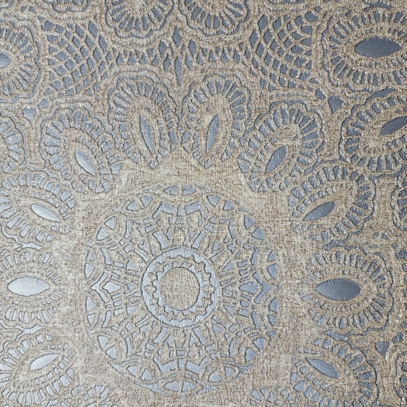Lace flowers pattern Tan Gray Silver metallic faux fabric textured Wallpaper 3D gallery
