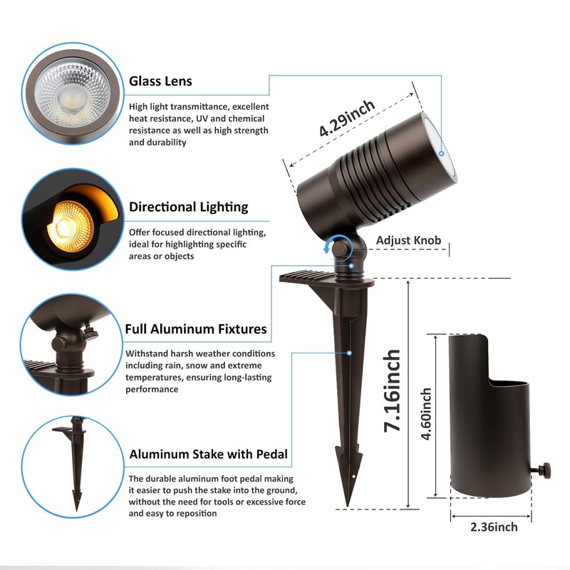 6 Pack Bronze Low Voltage Landscape LED Spotlights, 12V, 7W, Adjustable Color gallery
