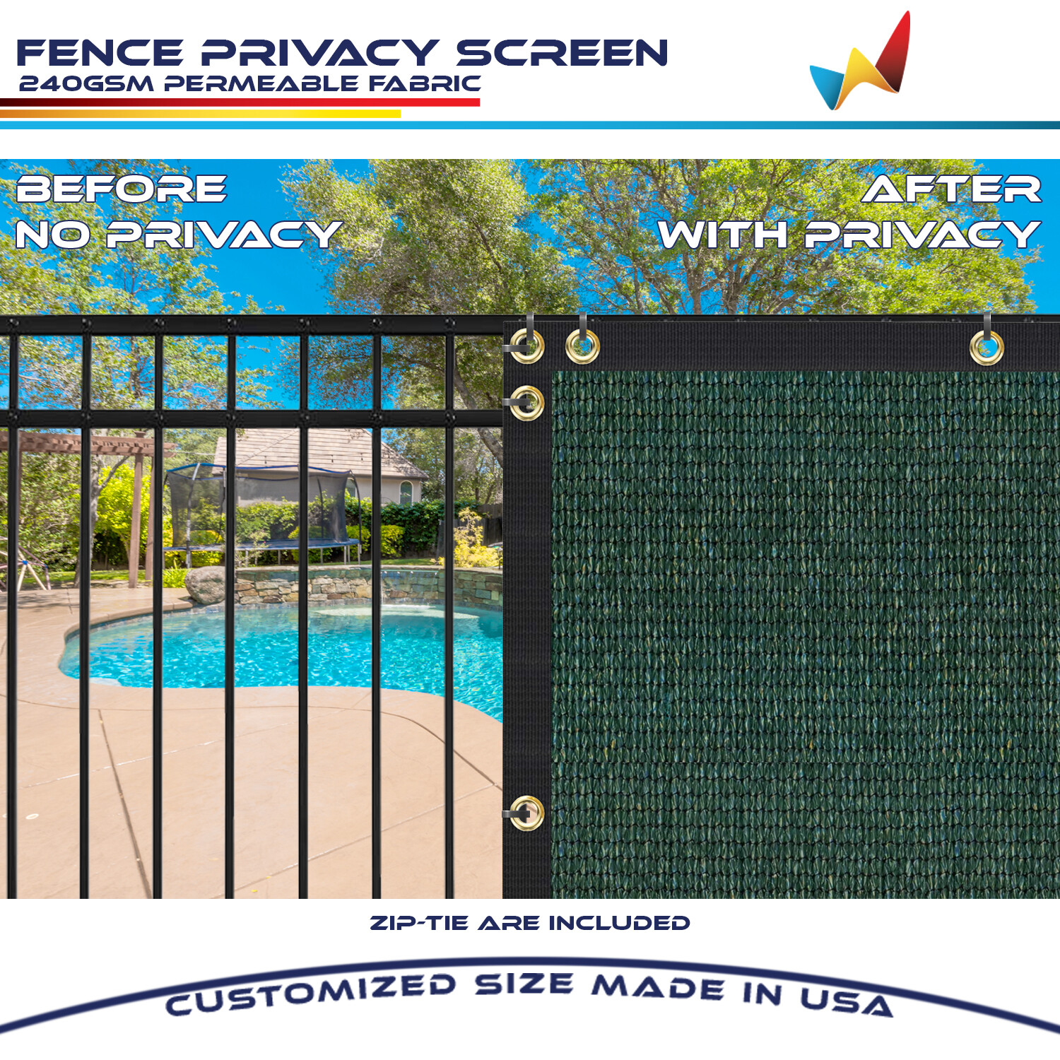 5FT Green Fence Privacy Screen Garden Yard 95% Blockage Mesh Fabric w/Gromment gallery