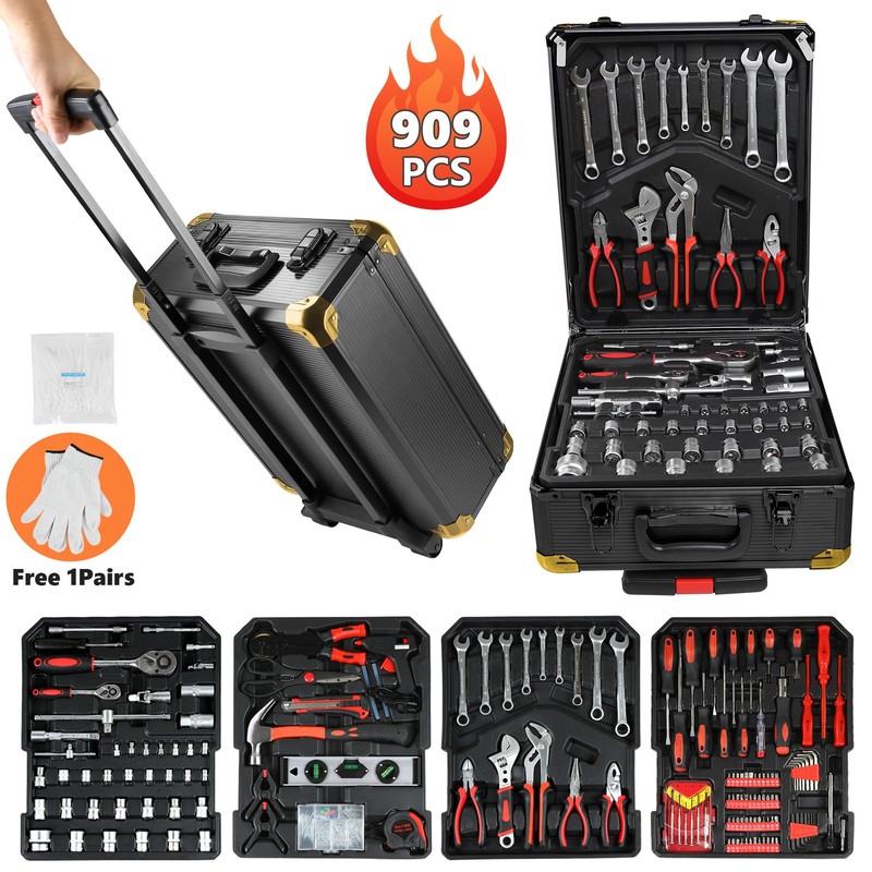 909 PCS Mechanics Tool Set Wrench Socket kit Ratchet Metric Set With Box gallery