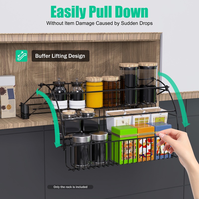3 Layers Pull Down Spice Rack Pull Out Metal Cabinet Organizer Kitchen Stand gallery