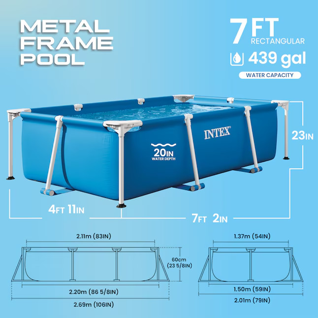Intex 86in x 23in Rectangular Frame Above Ground Outdoor Splash Swimming Pool gallery