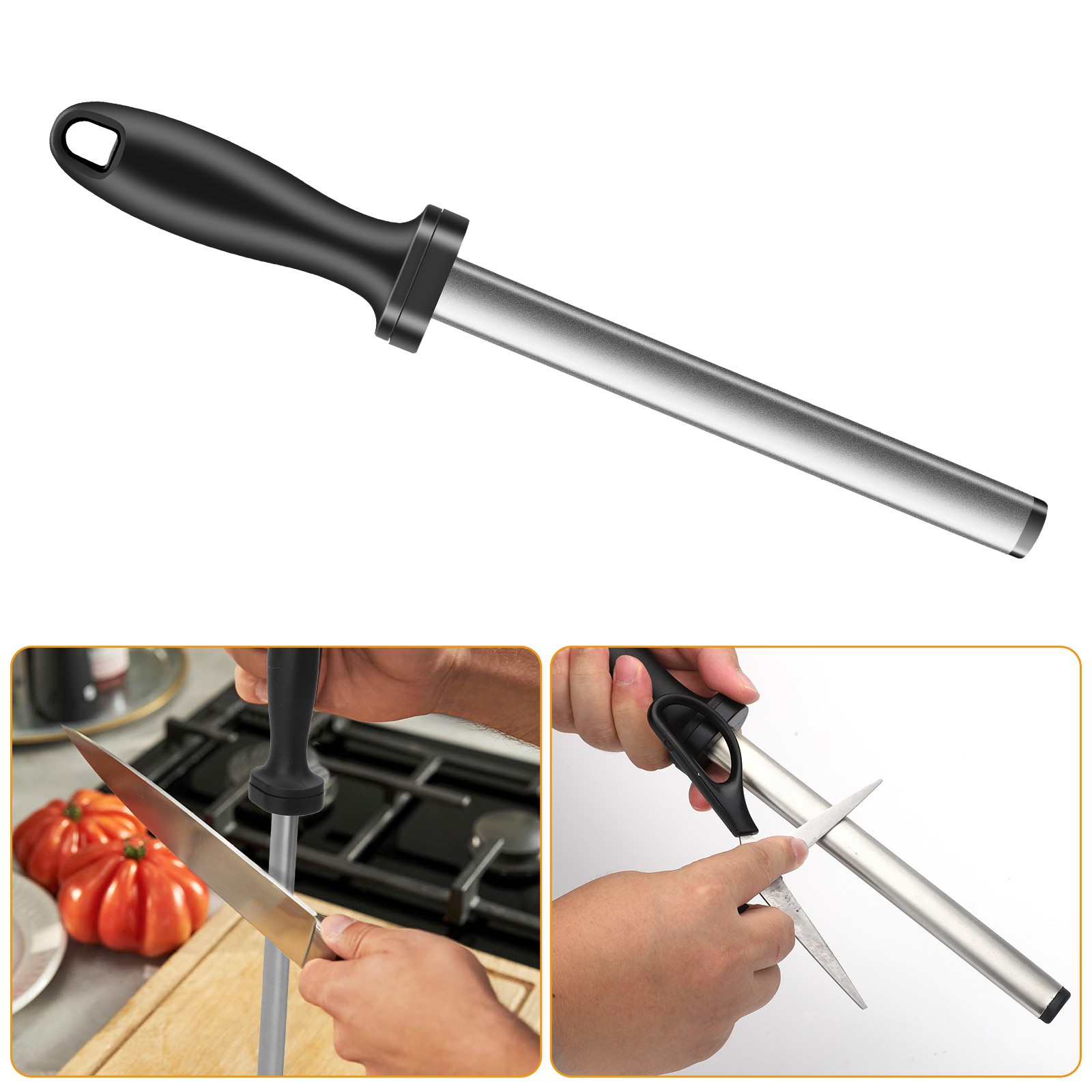 8in Diamond Knife Sharpener Steel Honing Rod Chef Kitchen Home Sharpening Tool gallery