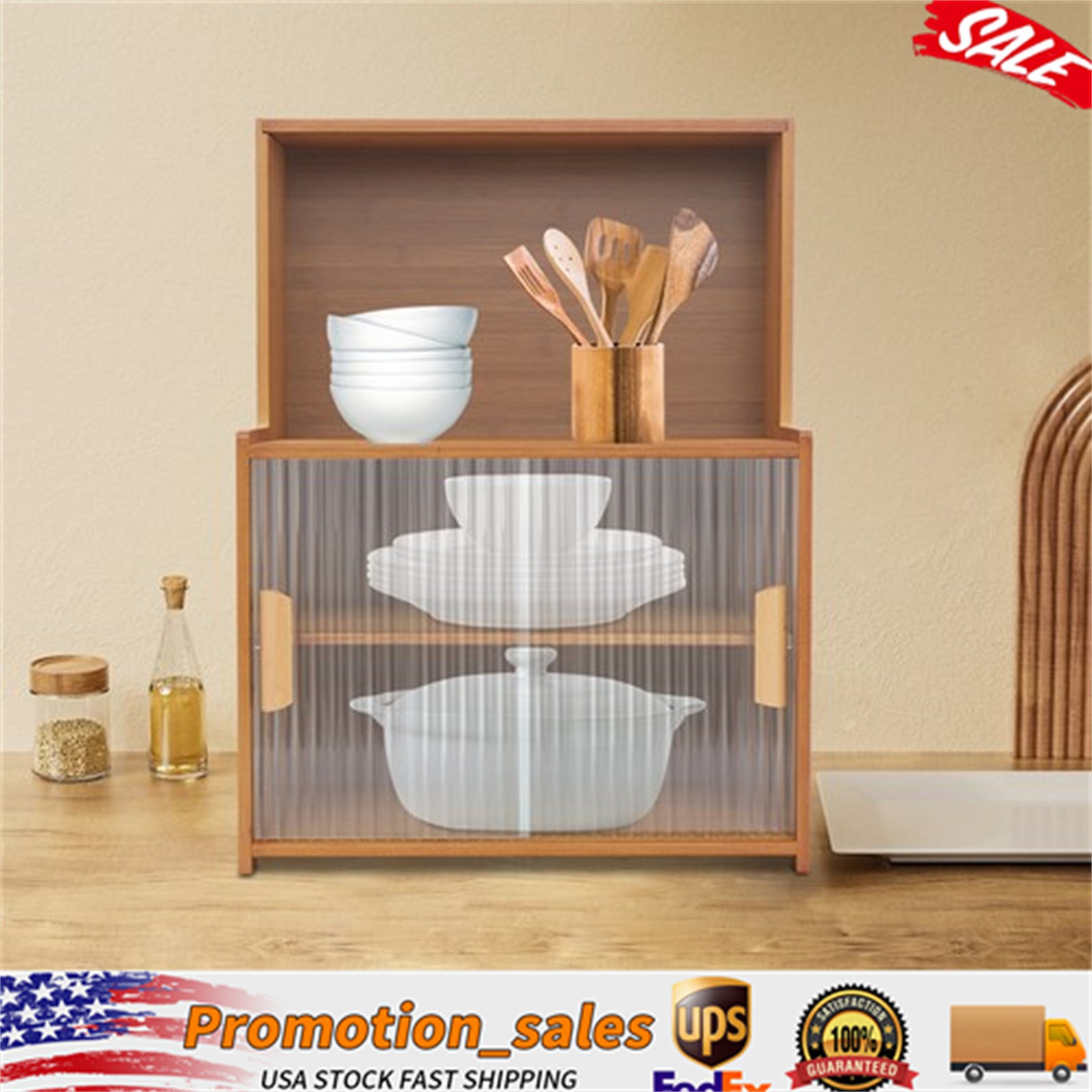 Kitchen Pantry Cabinet Small Storage Cabinet Cupboard with Sliding Glass Doors gallery