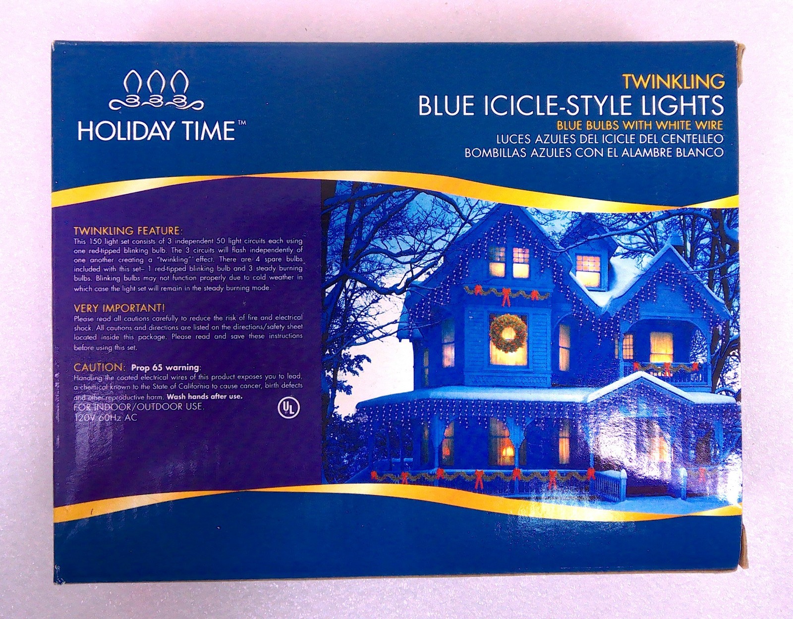 Holiday Time 150 Blue Randomly Twinkling Icicle Lights White Wire Indoor/Outdoor gallery