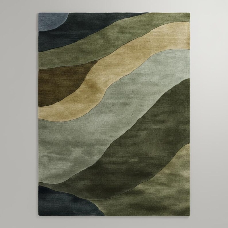 Hand Tufted Wool Rug – Nature Inspired Green Modern Area Rug, Abstract Landscape gallery