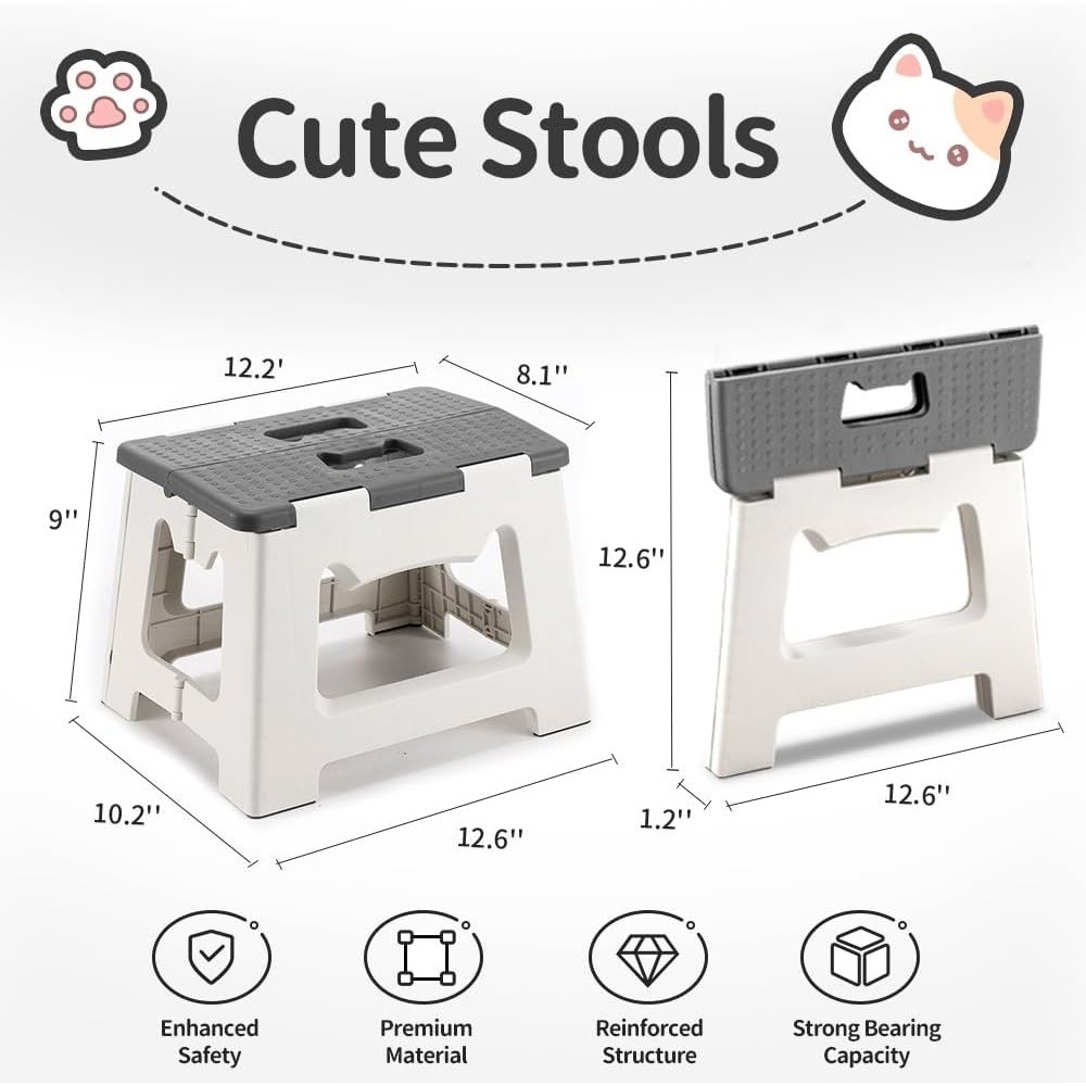 Step Stool Foldable, 9'' Folding Step Stool for & Adults, Hold Up to gallery