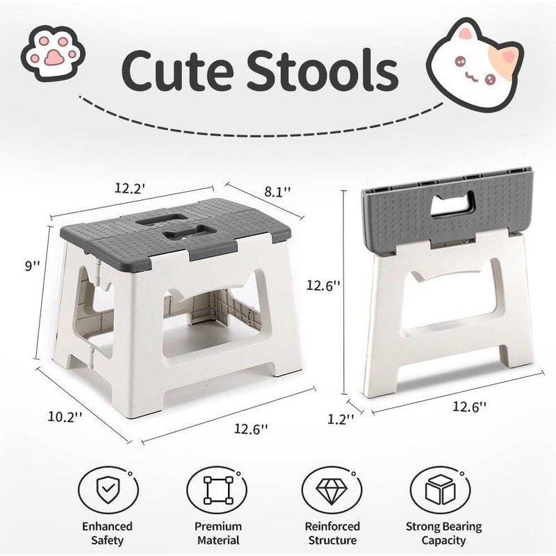 Step Stool Foldable, 9'' Folding Step Stool for & Adults, Hold Up to gallery