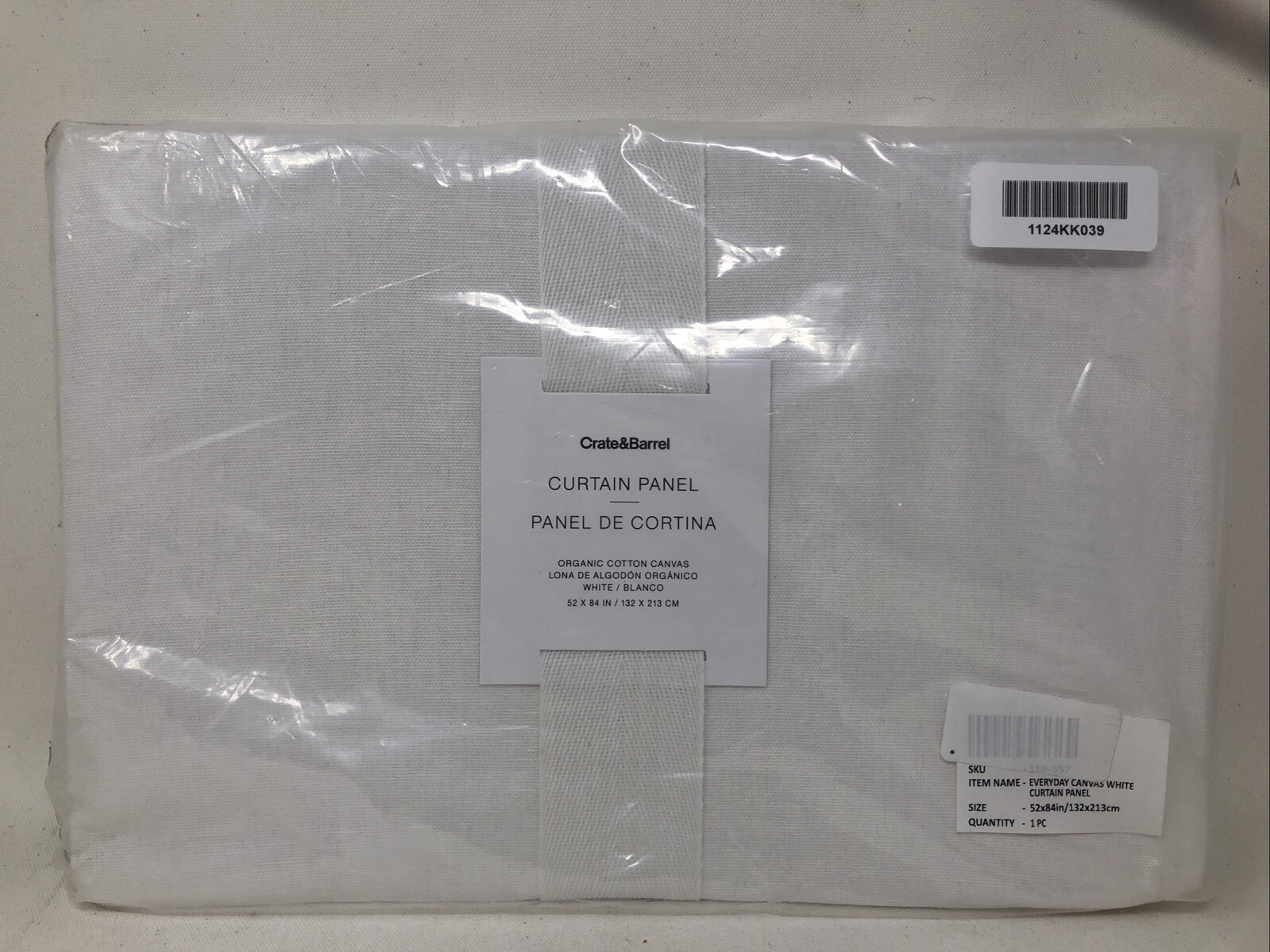 Crate & Barrel White Curtain Panel, Organic Cotton Canvas 52x84in / 132x213cm gallery